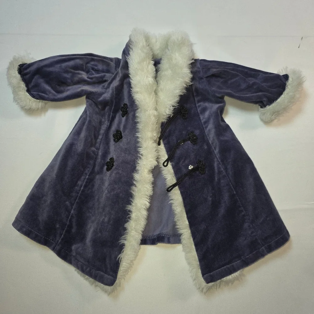 American Girl Samanthas Velvet Holiday Coat Faux Fur Trim Frog Closures 18